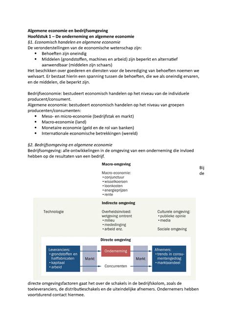 Samenvatting Algemene Economie En Bedrijfsomgeving Algemene