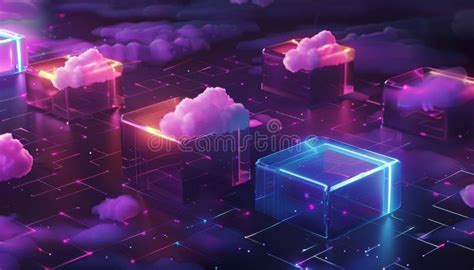 A Computer Generated Image Of A City With A Purple Sky And Neon Lights