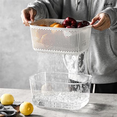 Srstrat Double Layer Drains Basket With Cover Kitchen Fruit And