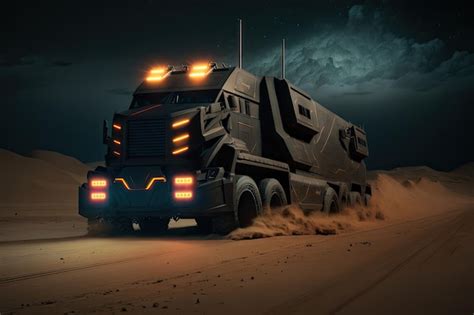 Premium Ai Image Futuristic Truck Speeding Through The Night With Its