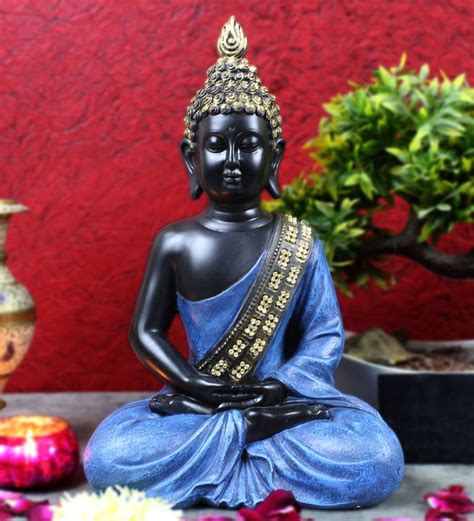 Buy Blue Resin Meditating Buddhist Buddha Idol By Statue Studio Online