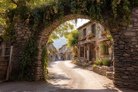 Rustic Stone Archway In A Historic Village Stock Illustration