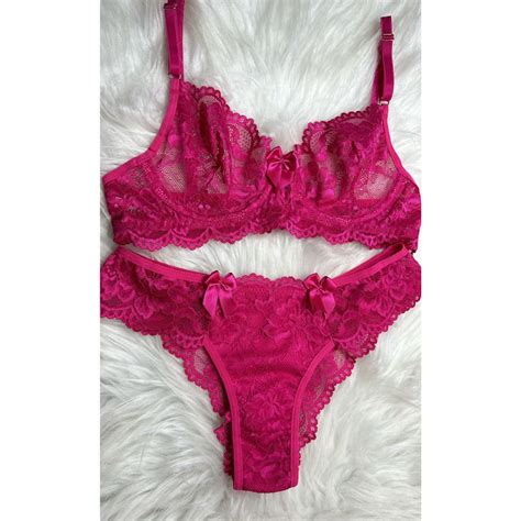 Conjunto De Lingerie Pink Suti Sem Bojo Aro Rendado Fio De Renda Forrado Luxo Moda