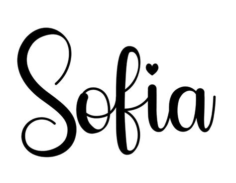 The Word Sofia Written In Black Ink On A White Background With A Heart