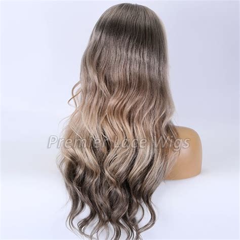 Gorgeous Wavy Ash Blonde Gray Ombre Human Hair X Lace Frontal Wig