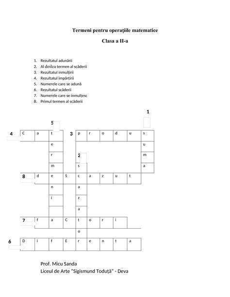 Academiaabc Rebus Termeni Pentru Opera Iile Matematice Clasa A Ii A