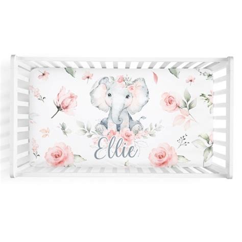 Personalized Elephant Crib Sheet Soft Pink Floral Nursery Etsy