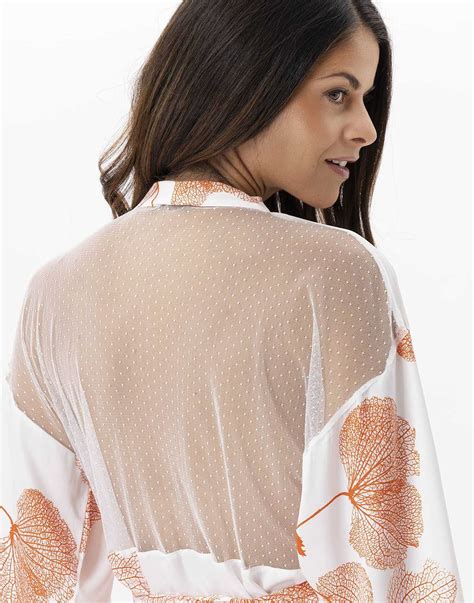 Kimono Motif V G Tal En Viscose Ginkgo Mandarine Lingerie Le Chat