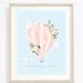 Hot Air Balloon Nursery Print Pink Hot Air Balloon Floral Hot Air