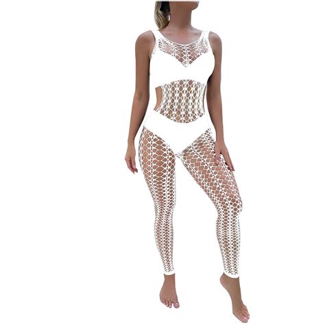 Clearance Clothes Under Tmoyzq Women S Sexy Fishnet Bodystocking Lingerie Sleeveless Cutout