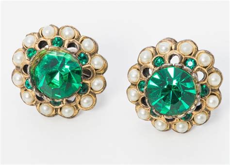 Earrings Big Emerald Green Vintage Rhinestone Screw Back With Etsy