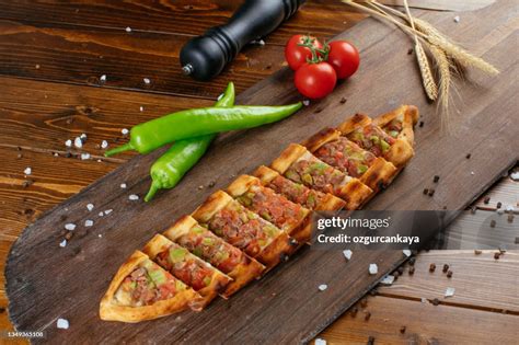 traditional turkish food lahmacun  kiymali  kusbasili pide high