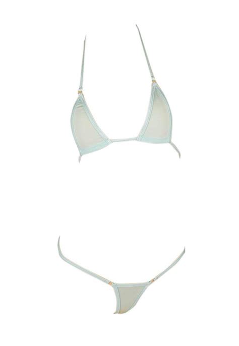 Snapklik Womens Extreme Sexy Hot Silk Micro Bikinis Set Mini Thong Swimwear Mint Blue