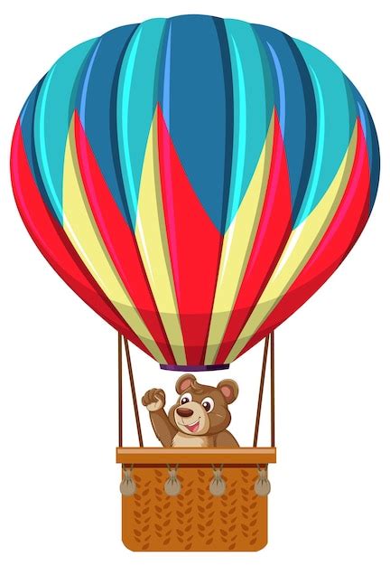 A Vibrant Clipart Image Featuring A Cheerful Bear Riding In A Hot Air Balloon With A Colorful