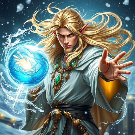ethereal elf wizard weaves elemental magic  snow ai art