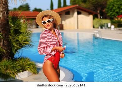 Elegant Sexy Woman Red Bikini On Stock Photo 2320652141 Shutterstock
