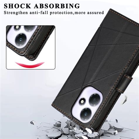 For Infinix Hot Play Pu Genuine Leather Texture Embossed Line Phone Case Black Alexnld