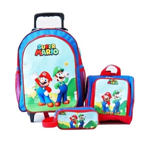 Mochila Mario Bros Rodinhas Luigi Lancheira Estojo Kit Shopee Brasil