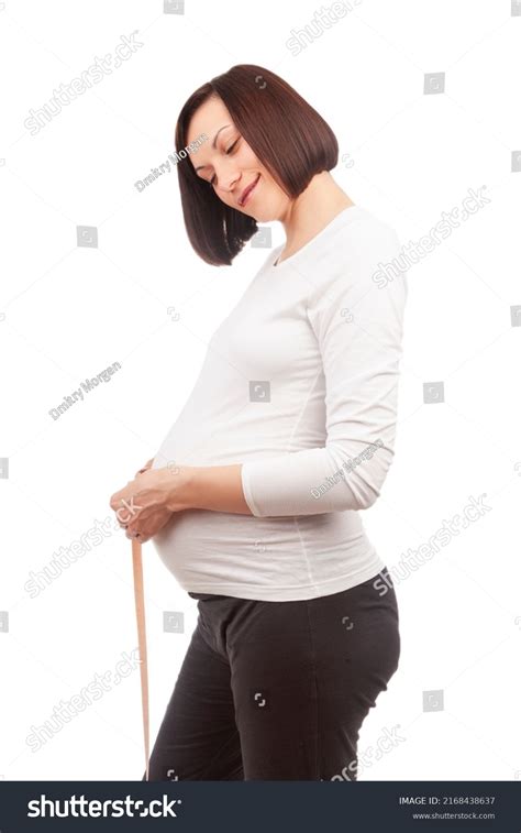 One Shy Cute Pregnant Brunette Woman Stock Photo Shutterstock