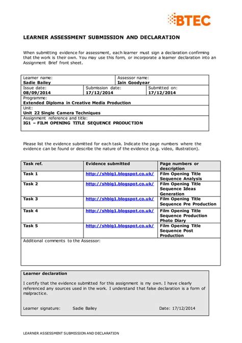 Media Learner Assessment Submission Declaration