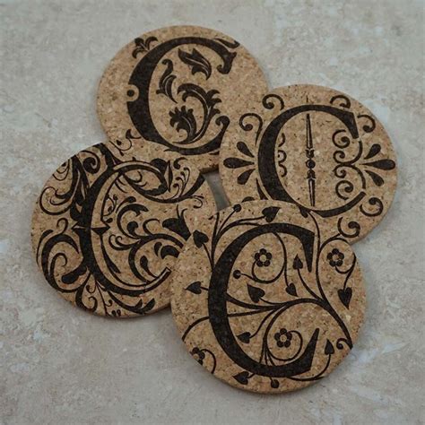 Monogram Initial Coasters Cork Coaster Set Laser Etched Cork Coasters