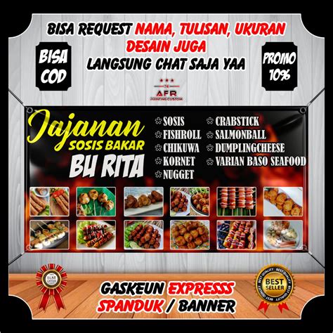 Jual MURAH - Spanduk Banner Backdrop Jualan Sosis Bakar Aneka Jajanan