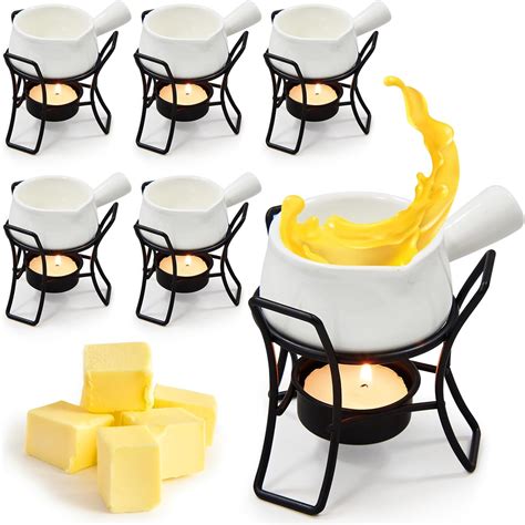 Sliner 6 Set Ceramic Butter Warmer Fondue Set Include