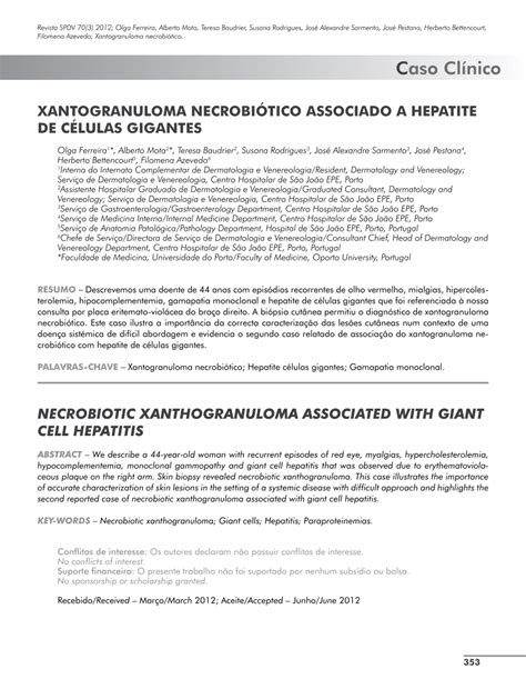 Hepatite De Celulas Gigantes - (PDF) XANTOGRANULOMA NECROBIÓTICO ASSOCIADO A HEPATITE DE CÉLULAS GIGANTES
