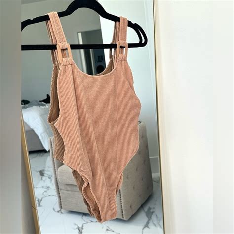 Aerie Swim Nwt Aerie Crinkle Ribbed Scoop Cheeky Nude One Piece