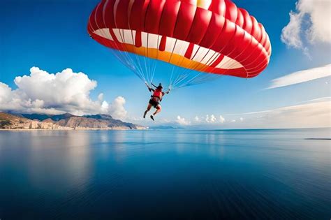 Premium Ai Image A Man Is Parachuting From The Sky