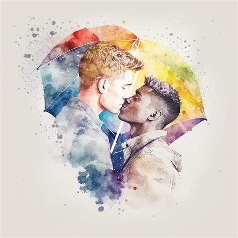 Premium Photo AI Generative Watercolor Illustration Of Two Gay Men Kissing A Couple In Love