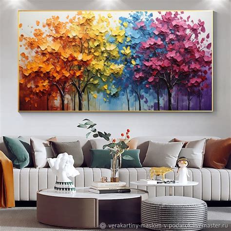 Картины в гостиную Абстрактная картина маслом Яркий лесной пейзаж в ...