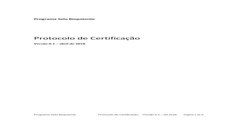 Protocolo De Certificação · O Protocolo De Certificação Abrange Os