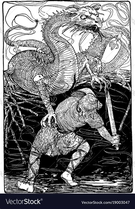 siegfried slays  dragon vintage royalty  vector image