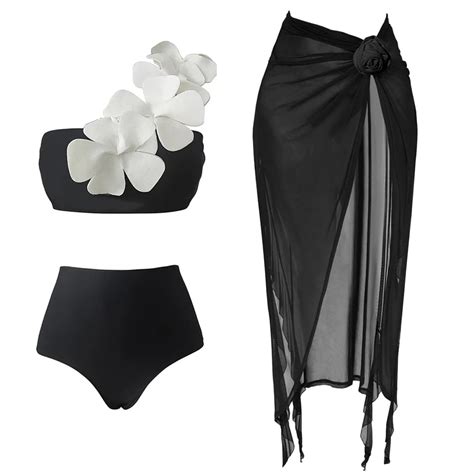 3Packs Bikini Swimsuit With Beach Skirt 2024 3D Flower Swimwear Swimsuits Bathing Suits Sarongs