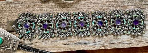 Old Matl Style Old Mexico Old Pawn Awesome Silver Turquoise Amethyst