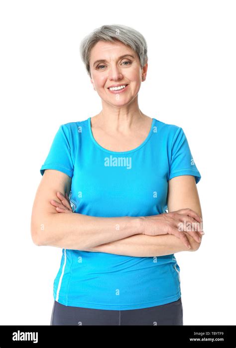 Sporty Mature Woman On White Background Stock Photo Alamy