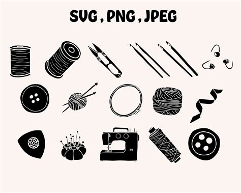Textile Supplies Svg Bundle Yarn Svg Crochet Needle Clipart Sewing