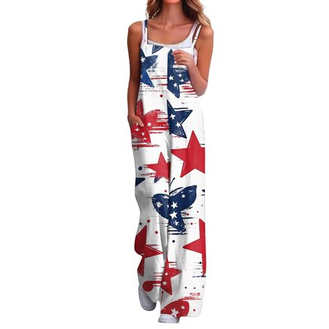 CHCNHAC One Piece Outfits for Women 4th Of July Patriotic Overalls