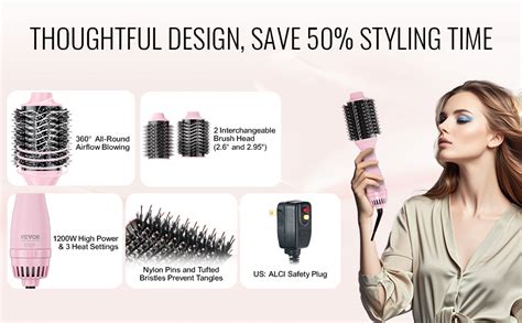 VEVOR Hair Blow Dryer Brush Ionic Hot Air Styling Brush With Head VEVOR US