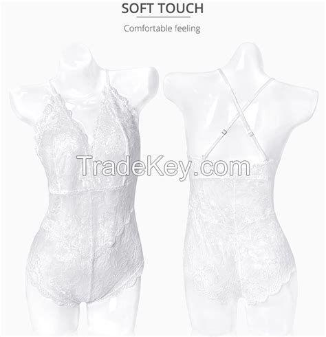 Sling Bodysuit V Neck Lace Snap Button Open Crotch Sexy Lingerie Women Transparent One Piece