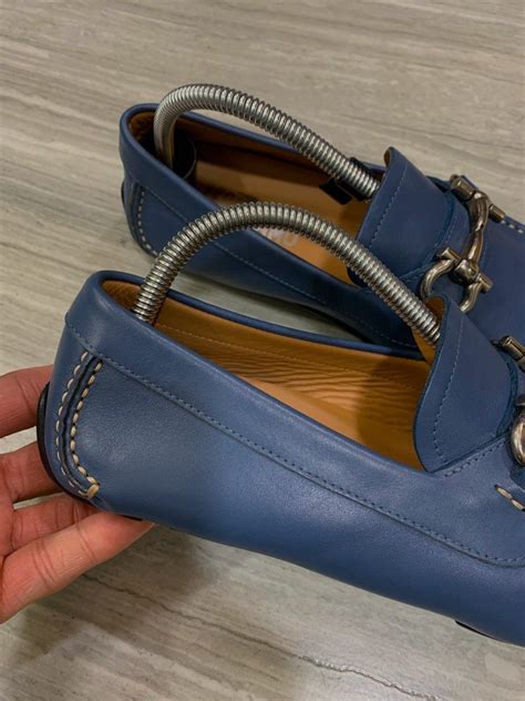 Salvatore Ferragamo Blue Leather Parigi Gancini Driver Loafers Men S