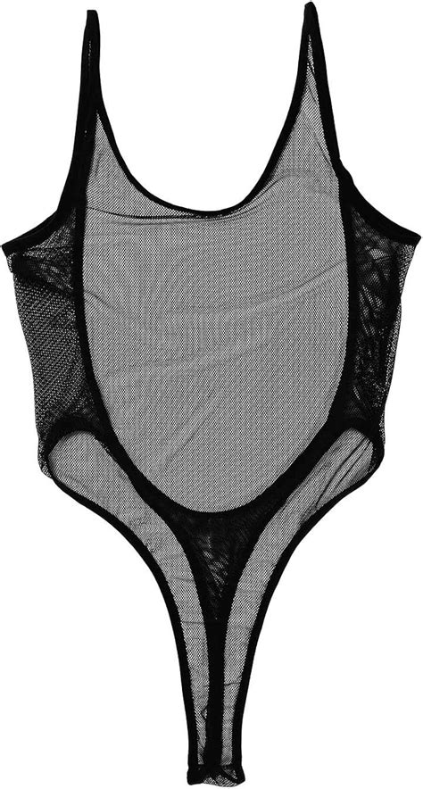 Freebily Women Sheer Mesh Backless Bodysuit Lingerie High Cut Teddy Leotard Thong Underwear
