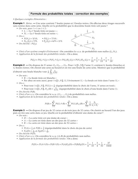 Formule des probabilités totales correction des exemples