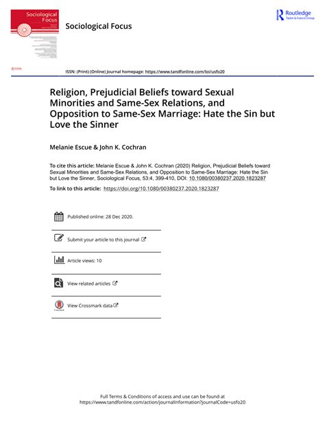 Pdf Religion Prejudicial Beliefs Toward Sexual Minorities And Same Sex Relations And