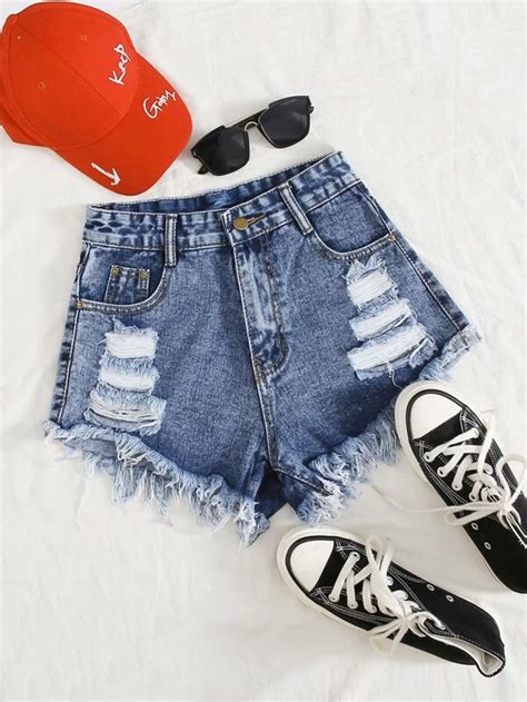 Shorts Denim Rotos Bajo Crudo Mode De Mujer Shein Espa A Short De