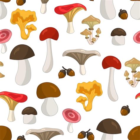 Premium Vector Vector Seamless Pattern With Edible Mushrooms