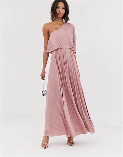 Asos Design One Shoulder Pleated Crop Top Maxi Dress Asos