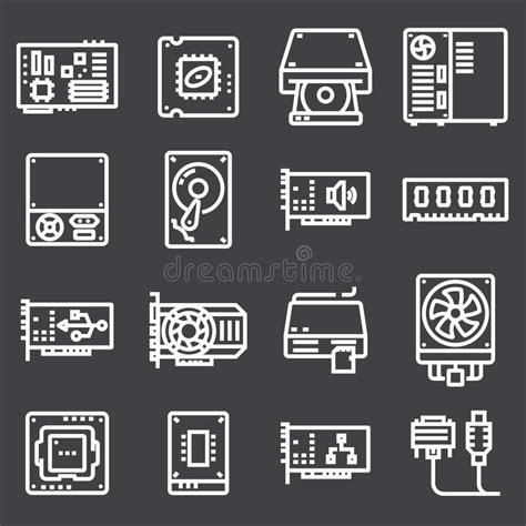 Iconos Del Hardware Componentes De La PC Stock de ilustración