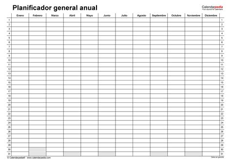 Planificadores Anuales En Word Excel Y Pdf Calendarpedia